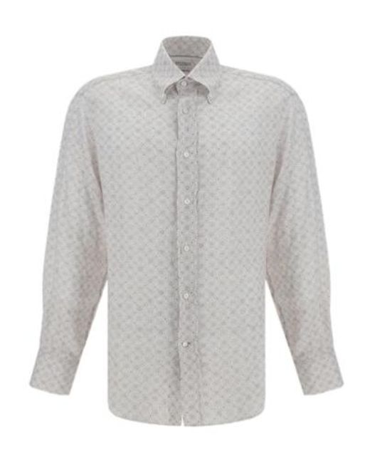 Brunello Cucinelli Gray Pattern Long-Sleeved Shirt for men