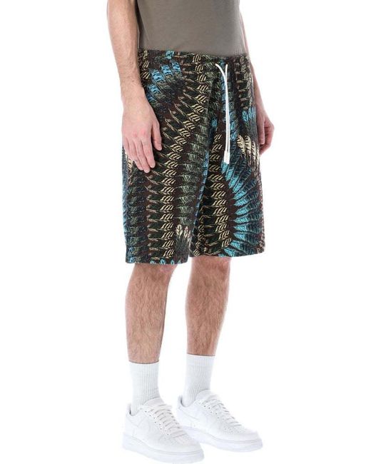Marcelo Burlon Green County Of Milan Feather Printed Drawstring Shorts for men