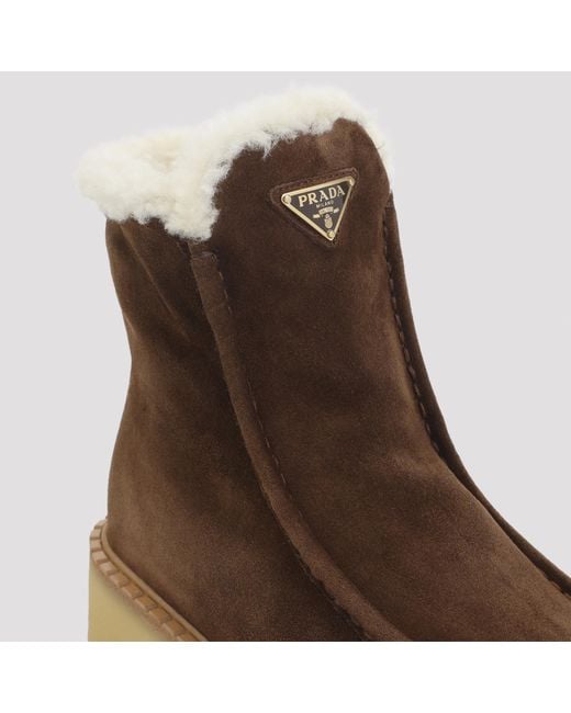 Prada Brown Round-Toe Ankle Boots