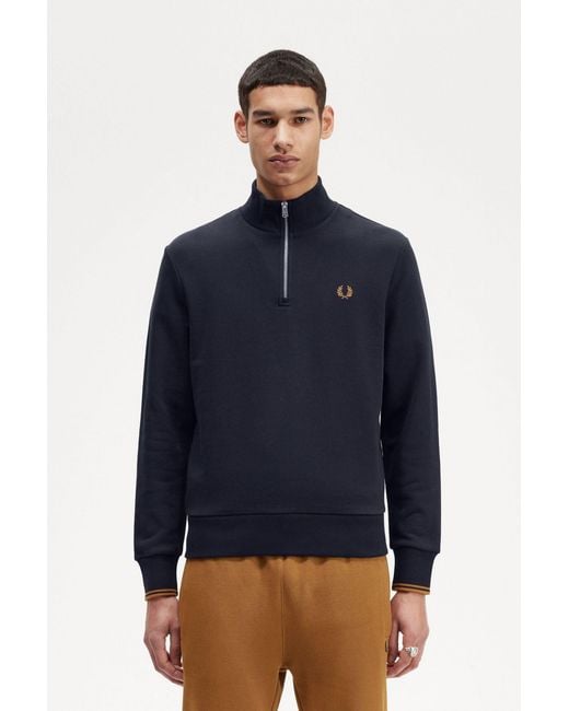 Fred Perry Blue Semi-Zipped Sweatshirt for men