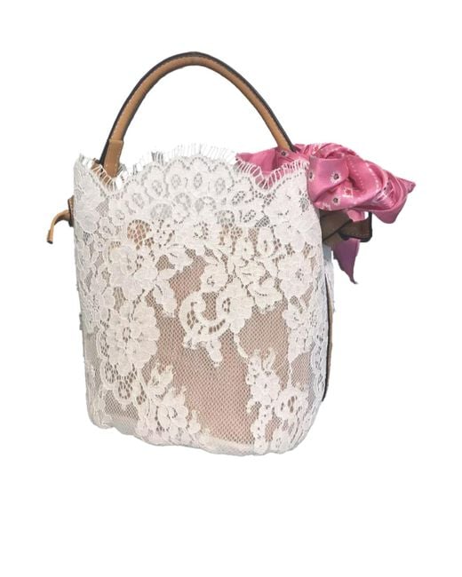 Ermanno Scervino Pink Small Logo-Embroidered Floral-Lace Tote Bag