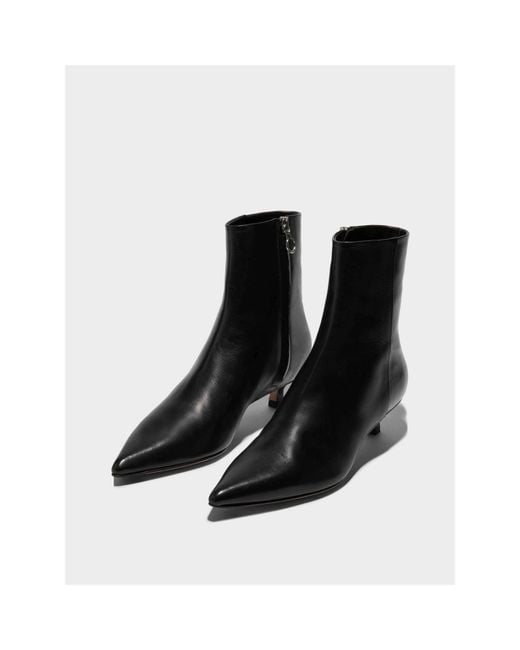 Aeyde Black Cow Print Ankle Heeled Boots