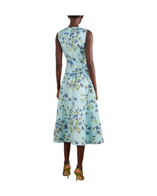 Emilia Wickstead Blue Floral-Print Faille Midi Dress