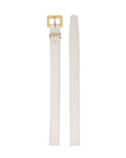 Saint Laurent White Monogram Narrow Belt