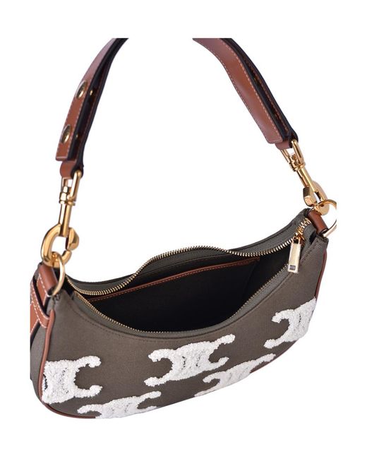 Céline White Ava Triomphe Embroidered Shoulder Bag