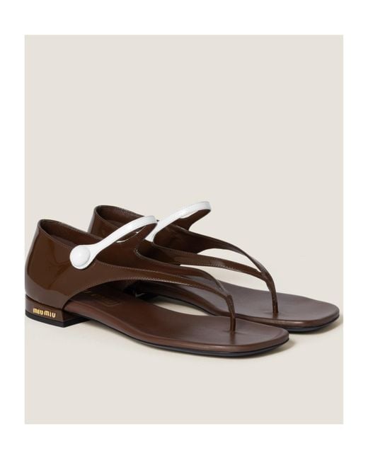 Miu Miu Brown Two-Tone Patent Leather Mary Jane Thong Sandals