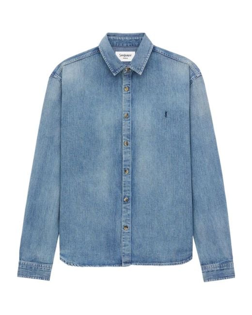 Saint Laurent Blue Cassandre Denim Shirt Day for men