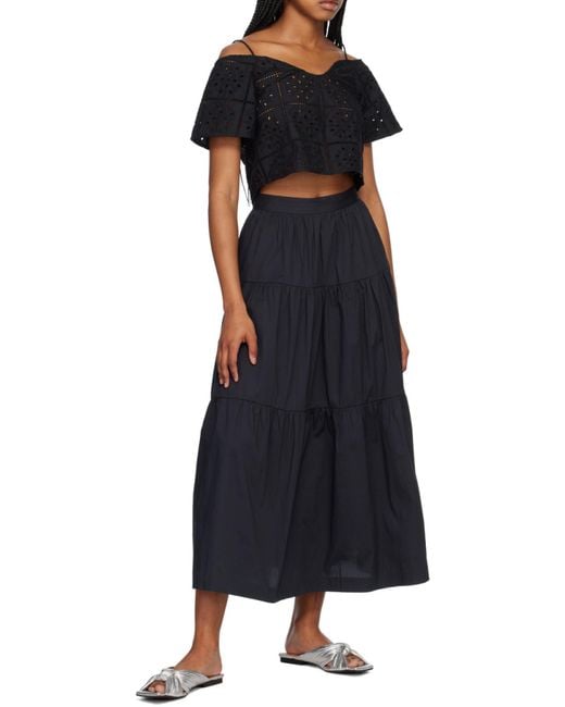Ganni Black Broderie Anglaise Top