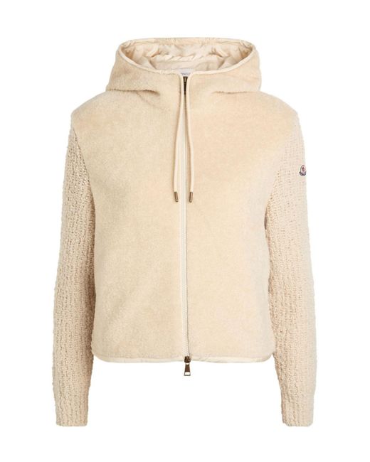 Moncler Natural Hooded Wool-Blend And Teddy Jumper