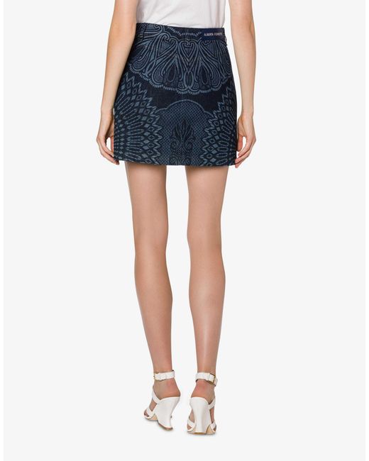 Alberta Ferretti Blue Patterned Denim Mini Skirt