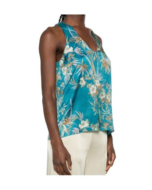 Forte_forte Blue Floral-Print Sleeveless Top