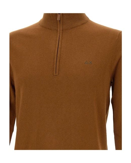Sun 68 Brown Everyday Half Zip Knitted Sweater for men