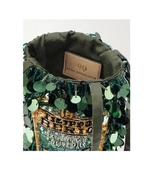 Anya Hindmarch Green Mini Embellished Satin Bucket Bag