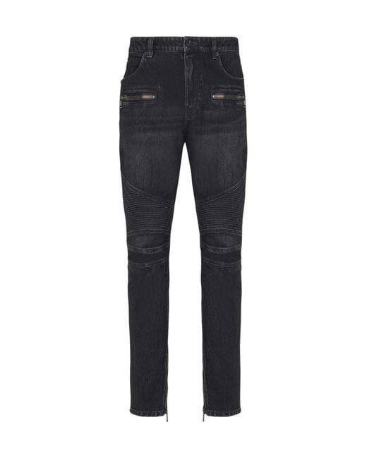 Balmain Blue Vintage Denim Biker Jeans for men