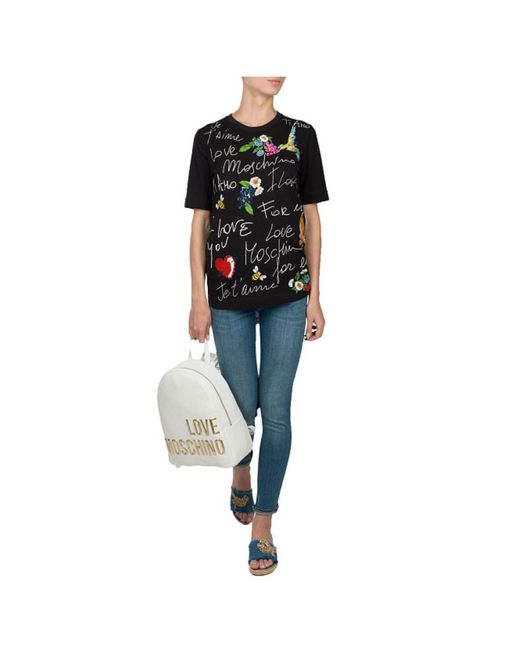 Moschino Black Logo Flower Embroidery T-Shirt