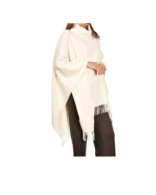 Gran Sasso Natural Fringed Roll-Neck Poncho