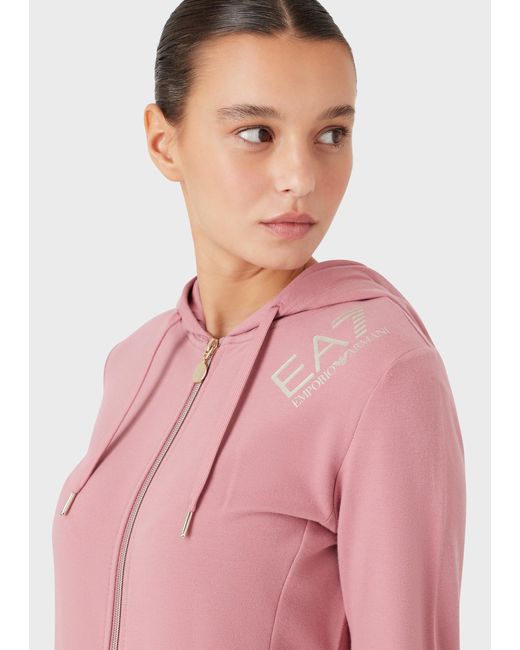 EA7 Pink Hooded Zippered Sweatshirt And Sweatpants Set