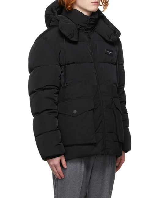 Dolce & Gabbana Black Hooded Quilted Coat for men