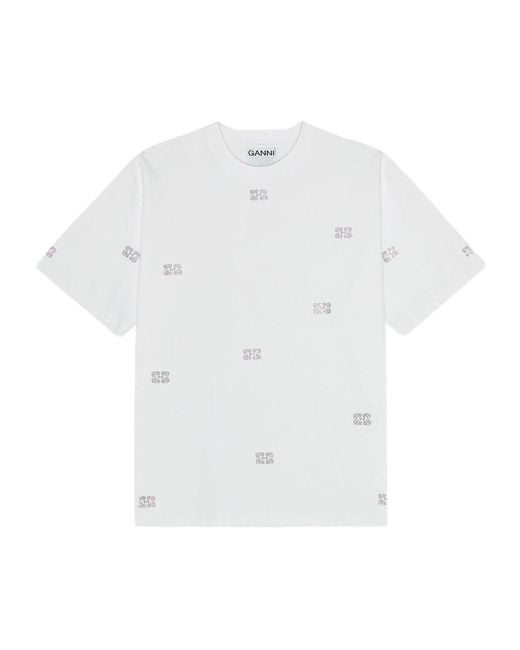 Ganni White Embellished T-Shirt