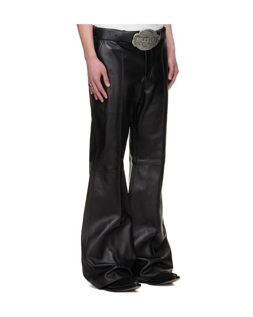Lu'u Dan Black Bruce Lee X Collaboration Flared Leather Pants for men