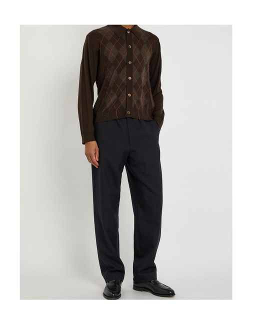 Our Legacy Brown Diamond Pattern Wool Cardigan for men