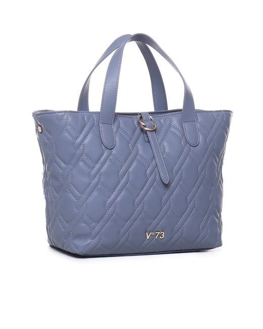 V73 Blue Margaret Logo Lettering Top Handle Bag