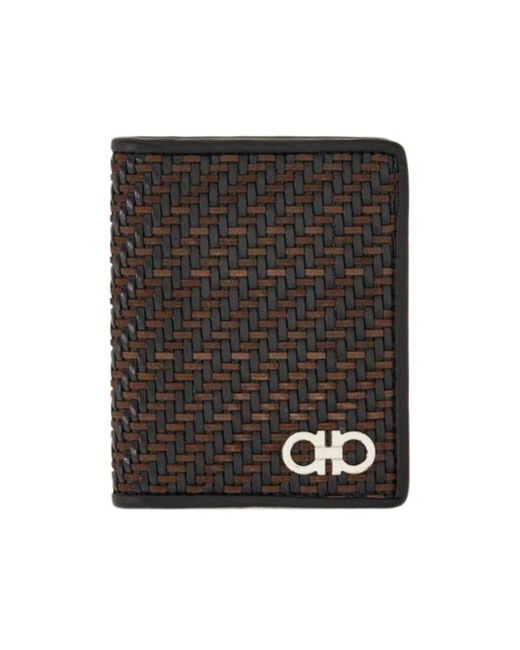 Ferragamo Black Woven Credit Card Holder for men