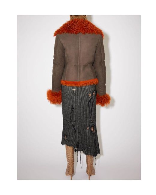 Acne Orange Logo Sheepskin Trimmed Casual Jacket