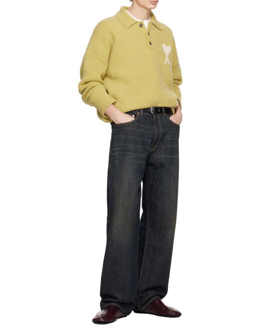 AMI Yellow Ami De Coeur Long-Sleeved Polo Shirt for men