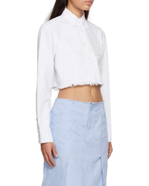 Raf Simons White Frayed Hem Cropped Shirt