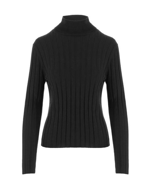 Allude Black Ribbed Turtleneck Knitted Sweater