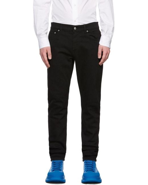McQueen Black Graffiti Denim Jeans for men