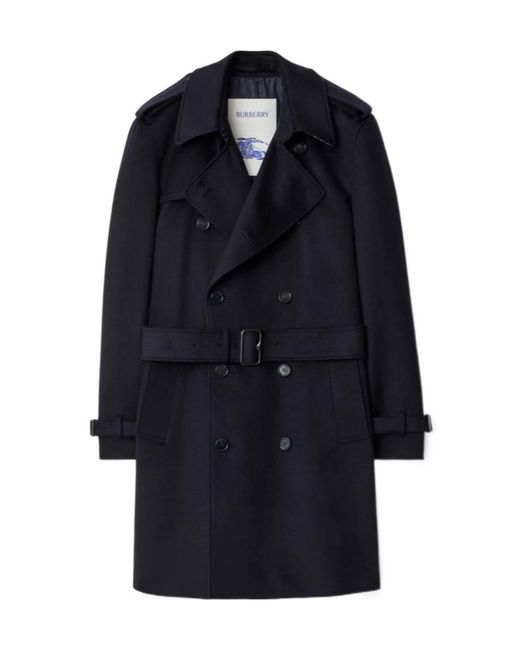Burberry Blue Mid-Length Cashmere Hastings Trench Coat for men