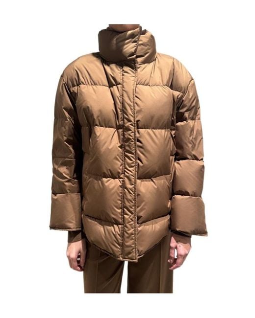Max Mara Brown High-Necked Long-Sleeved Cotton Coat