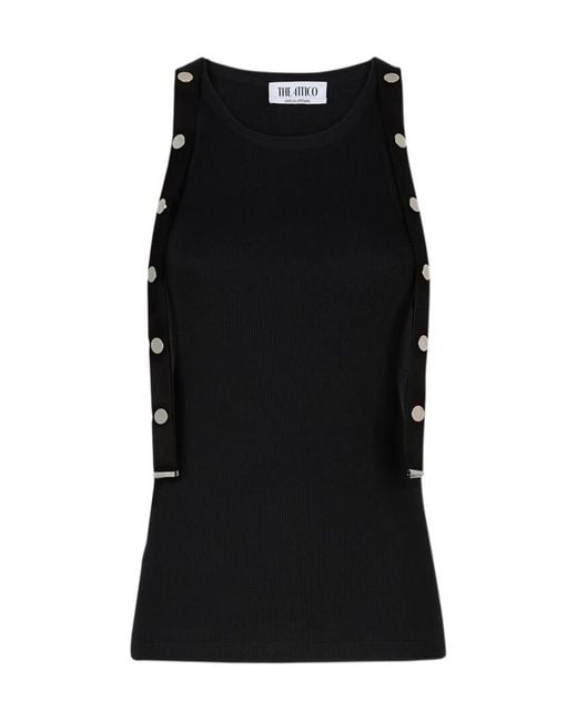 The Attico Black The Logo Patch Ribbed Tank Top