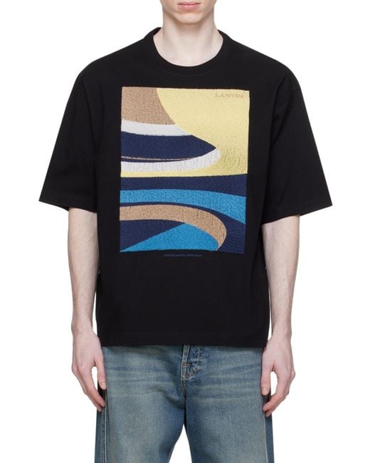 Lanvin Blue Daunou Embroidered Loose-Fit T-Shirt for men