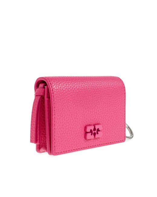 Ganni Pink Logo Detailed Wallet