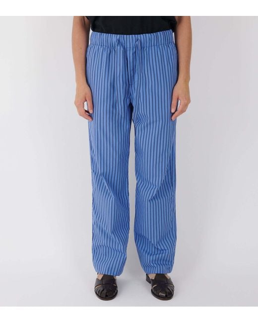 Tekla Blue Striped Poplin Pajama Pants for men