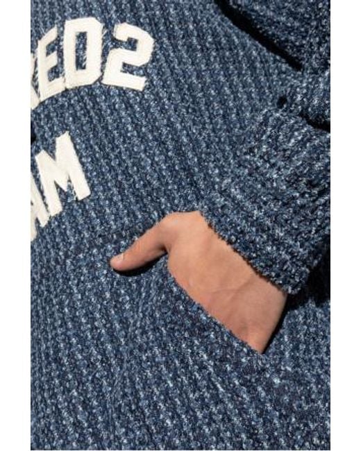 DSquared² Blue Logo-Patch Hoodie for men