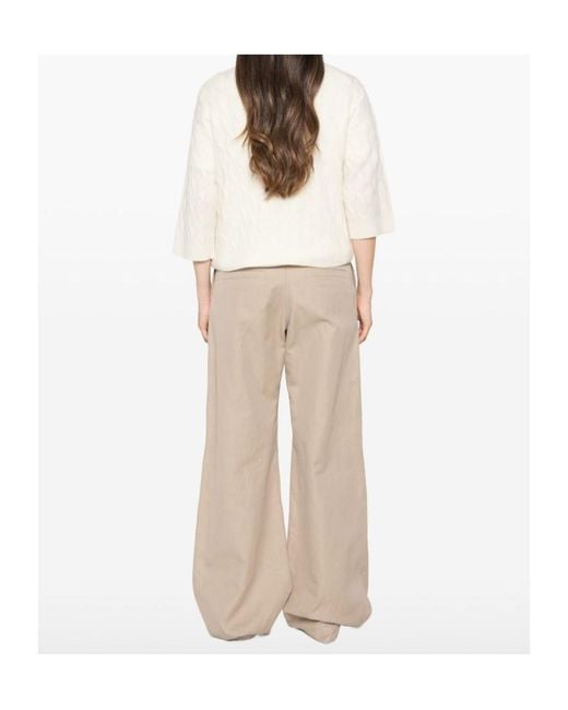 Marella White Crew-Neck Cable-Knit Sweater