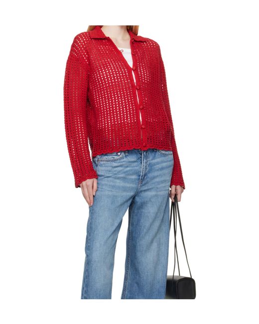 Rag & Bone Red Openwork Knit Cardigan