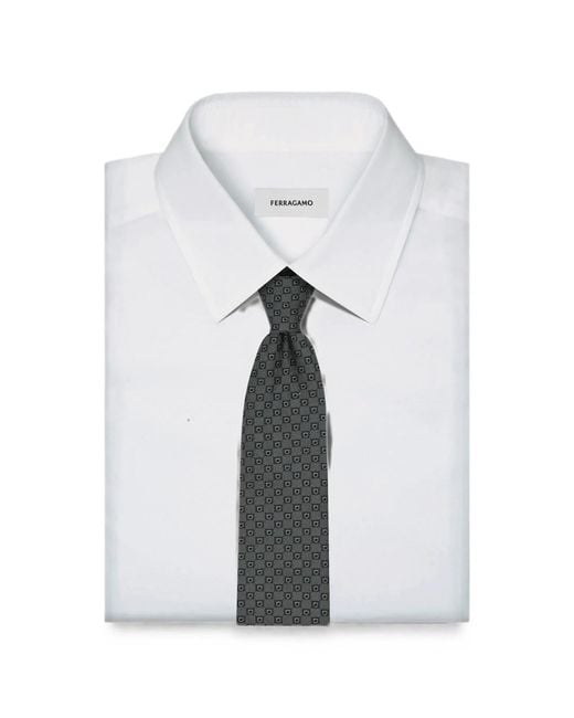 Ferragamo White Gancini Silk Jacquard Tie for men