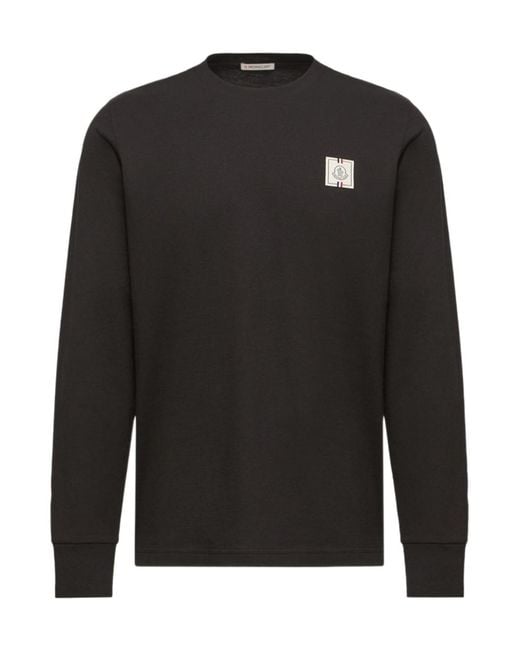 Moncler Black Tricolor Logo Long Sleeve Cotton T-Shirt for men