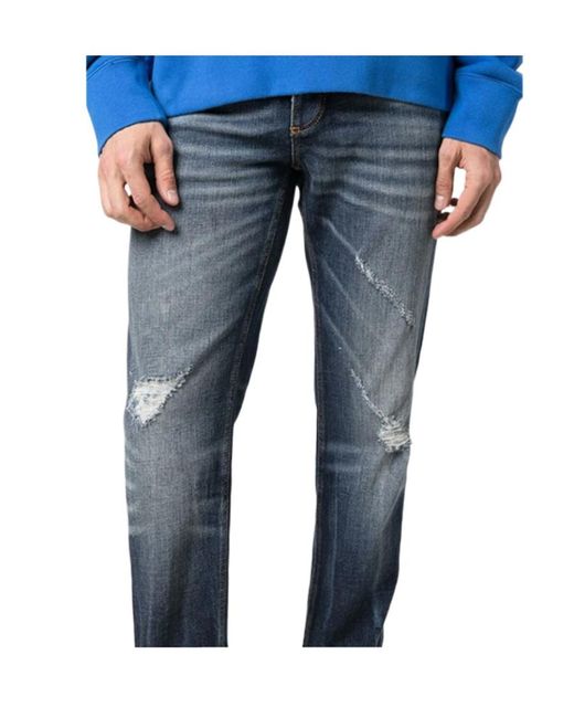 Palm Angels Blue Distressed Slim-Fit Jeans for men