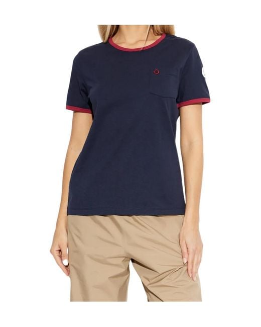 Moncler Blue Embroidered Logo Crewneck T-Shirt