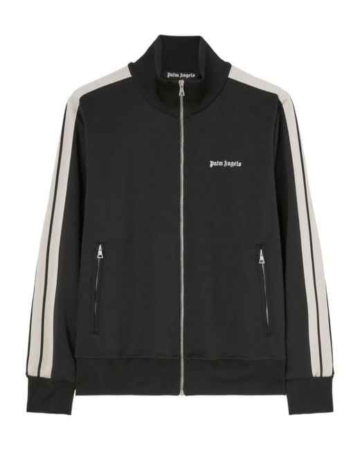 Palm Angels Black Logo Embroidered Zipped Track Jacket for men