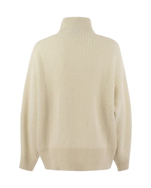 Brunello Cucinelli Natural Lurex High Neck Oversized Pullover