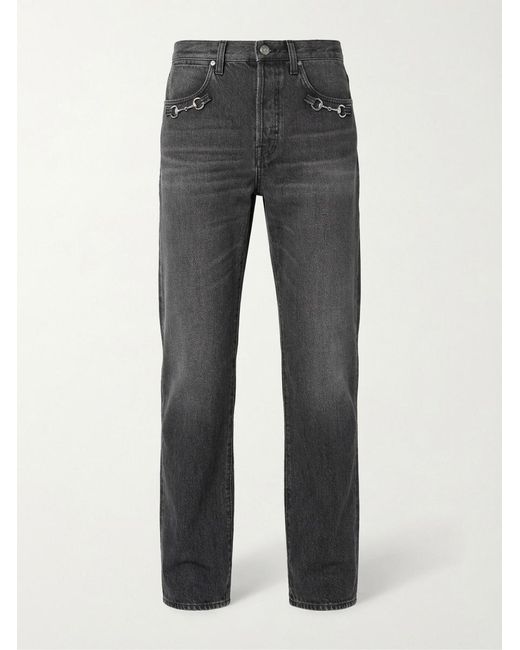 Gucci Gray Cotton Denim Pants With Horsebit Detail for men