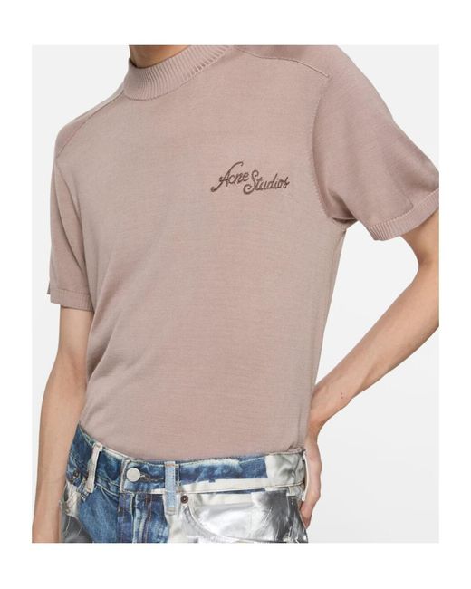 Acne Pink Embroidered Knitted T-Shirt for men