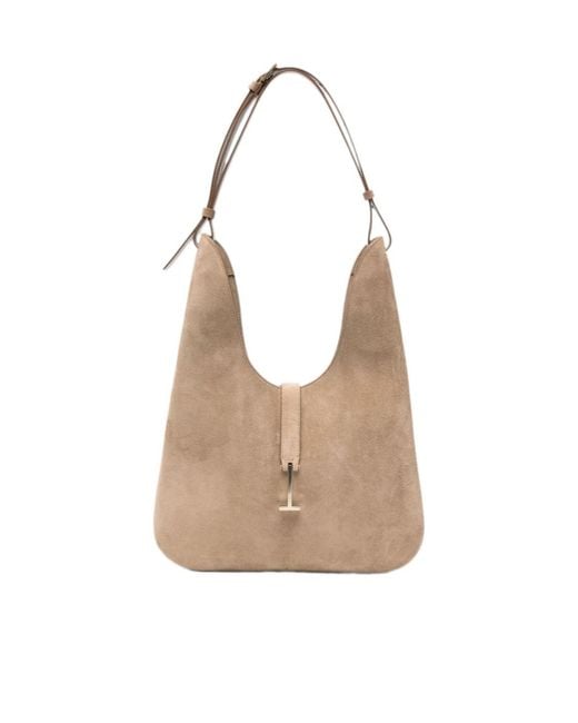 Tom Ford White T-Embellished Medium Suede Shoulder Bag